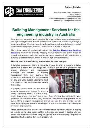 Building Management Services for the engineering industry in Australia