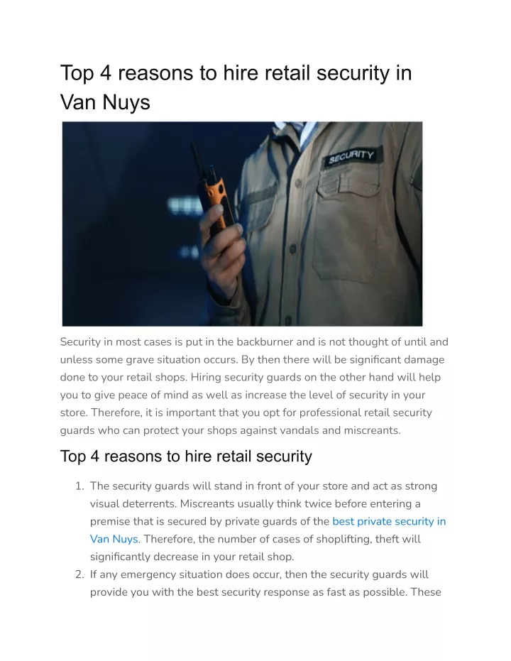 top 4 reasons to hire retail security in van nuys