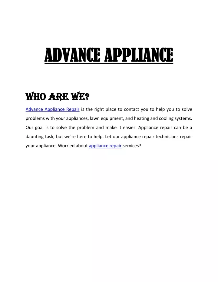 advance appliance advance appliance who are we