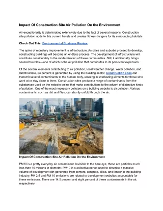 Impact Of Construction Site Air Pollution On the Environment