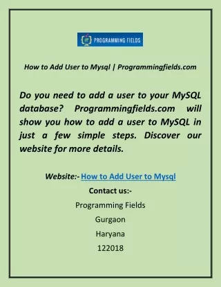 How to Add User to Mysql | Programmingfields.com