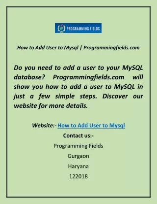 how to add user to mysql programmingfields com