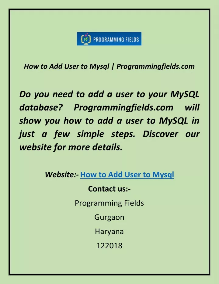 how to add user to mysql programmingfields com