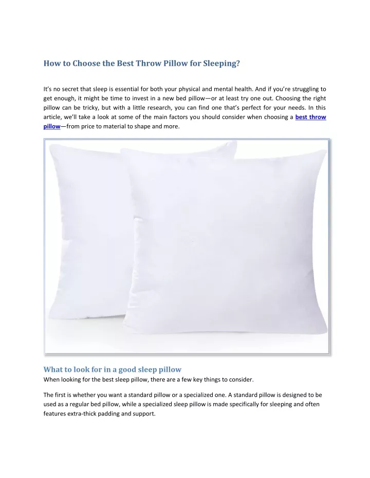 how to choose the best throw pillow for sleeping