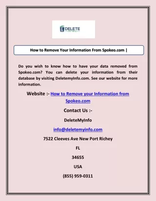 How to Remove Your Information From Spokeo.com | Deletemyinfo.com