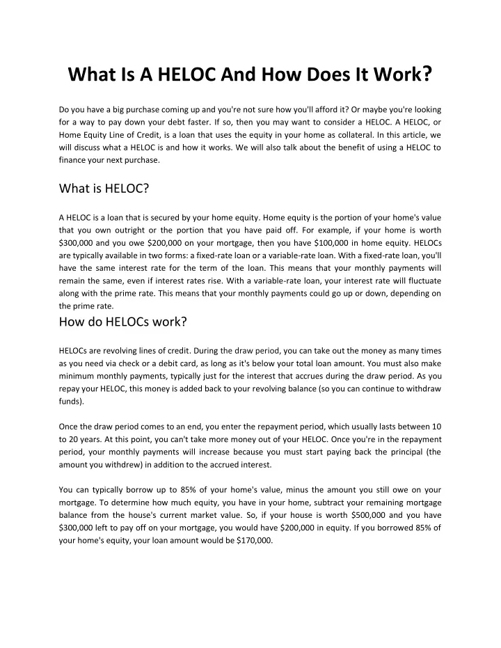 what is a heloc and how does it work