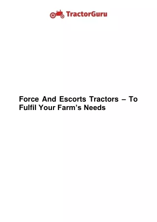 Force And Escorts Tractors