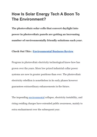 how is solar energy tech a boon to the environment