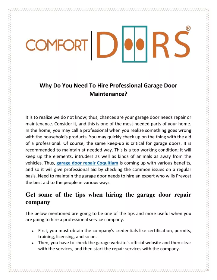 why do you need to hire professional garage door