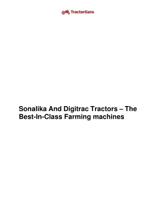 Sonalika And Digitrac Tractors – The Best-In-Class Farming machines