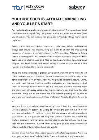 YOUTUBE SHORTS, AFFILIATE MARKETING AND YOU! LET’S START!