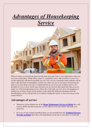 Advantages of Housekeeping Service