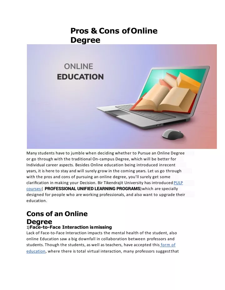 pros cons of online degree