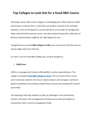 top colleges to look out for a good bba course