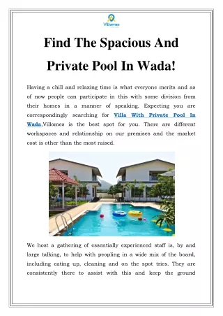 Villa With Private Pool In Wada Call-9930000773