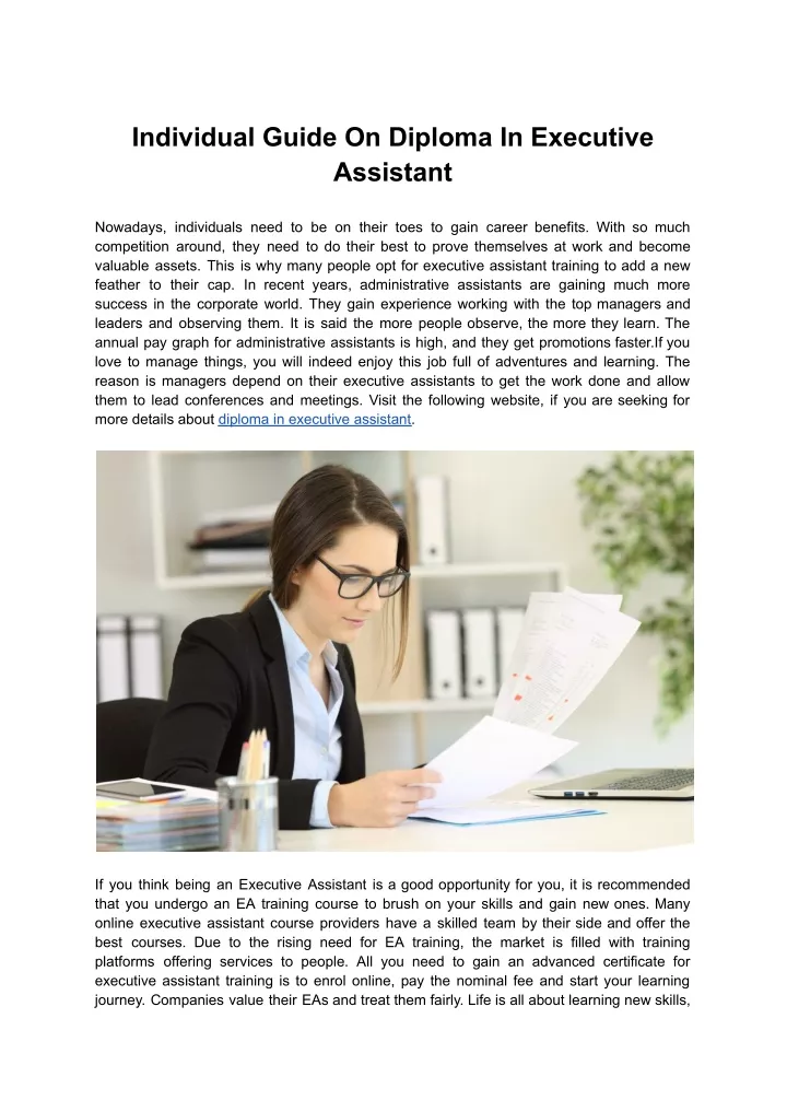 individual guide on diploma in executive assistant