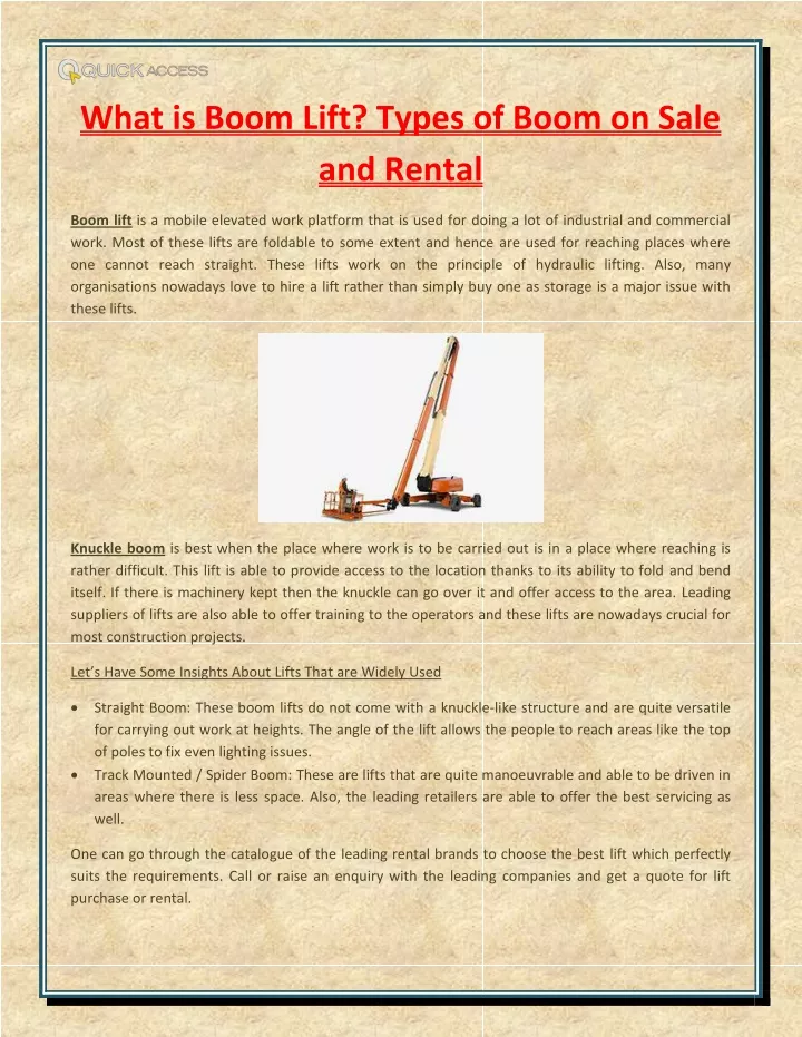 what is boom lift types of boom on sale and rental