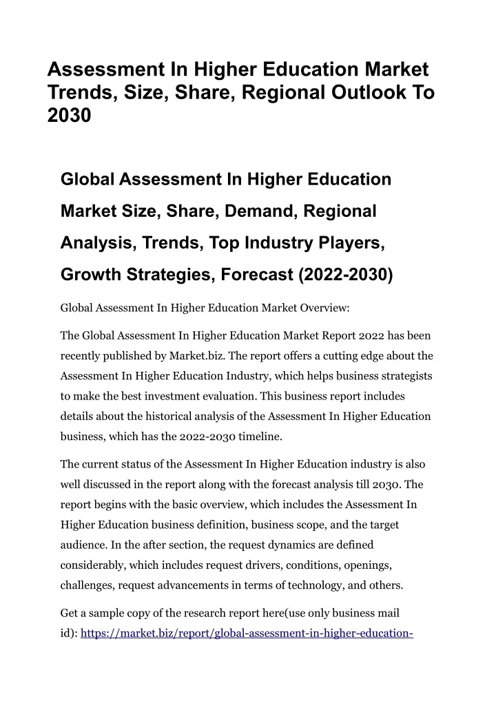 assessment in higher education market trends size