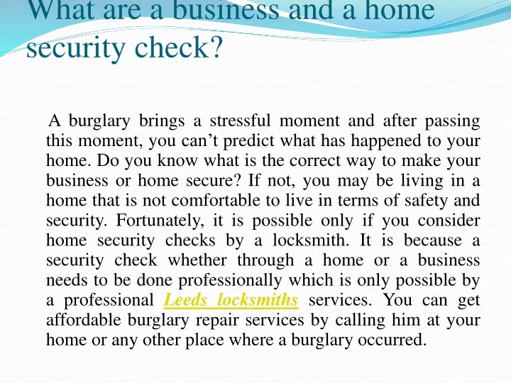 what are a business and a home security check