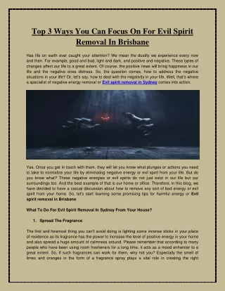 Top 3 Ways You Can Focus On For Evil Spirit Removal In Brisbane