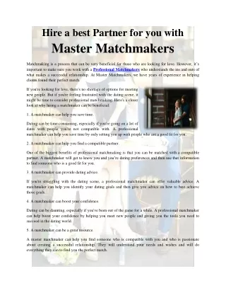 Master Matchmakers