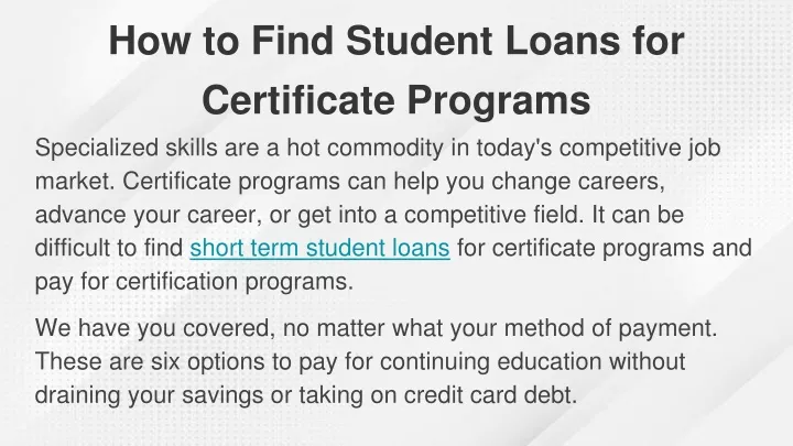 how to find student loans for certificate programs