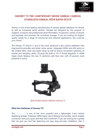 Gremsy T3 the Lightweight Drone Gimbal Camera Stabilizes Gimbal with Rapid Setup