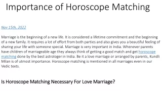 importance of horoscope matching nov 15th 2022