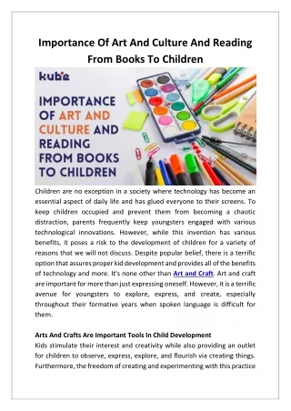 importance of art and culture and reading from
