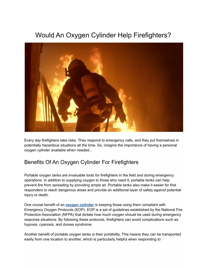 would an oxygen cylinder help firefighters