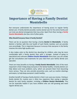 Importance of Having a Family Dentist Montebello