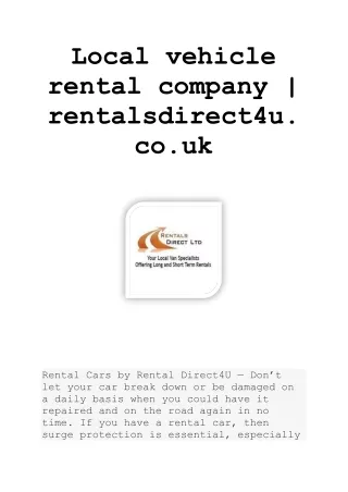 Local vehicle rental company---Rentals Direct