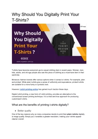 Why Should You Digitally Print Your T-Shirts?