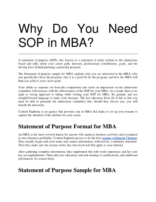 why do you need sop in mba