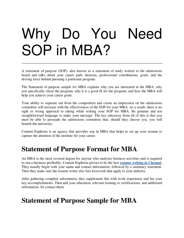 why do you need sop in mba