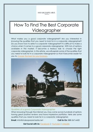 How To Find The Best Corporate Videographer