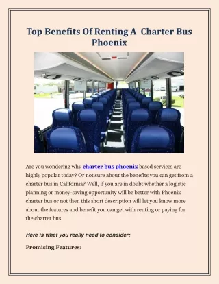 Top Benefits Of Renting A  Charter Bus Phoenix