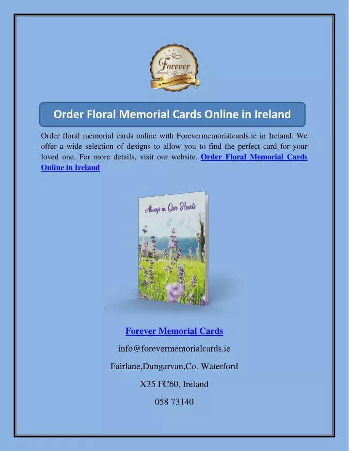 order floral memorial cards online in ireland