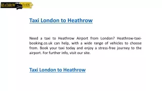 Taxi London To Heathrow    Heathrow-taxi-booking.co.uk