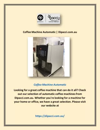 Coffee Machine Automatic | Dipacci.com.au