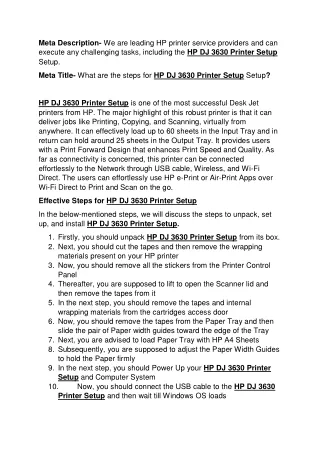 HP DJ 3630 Printer Setup