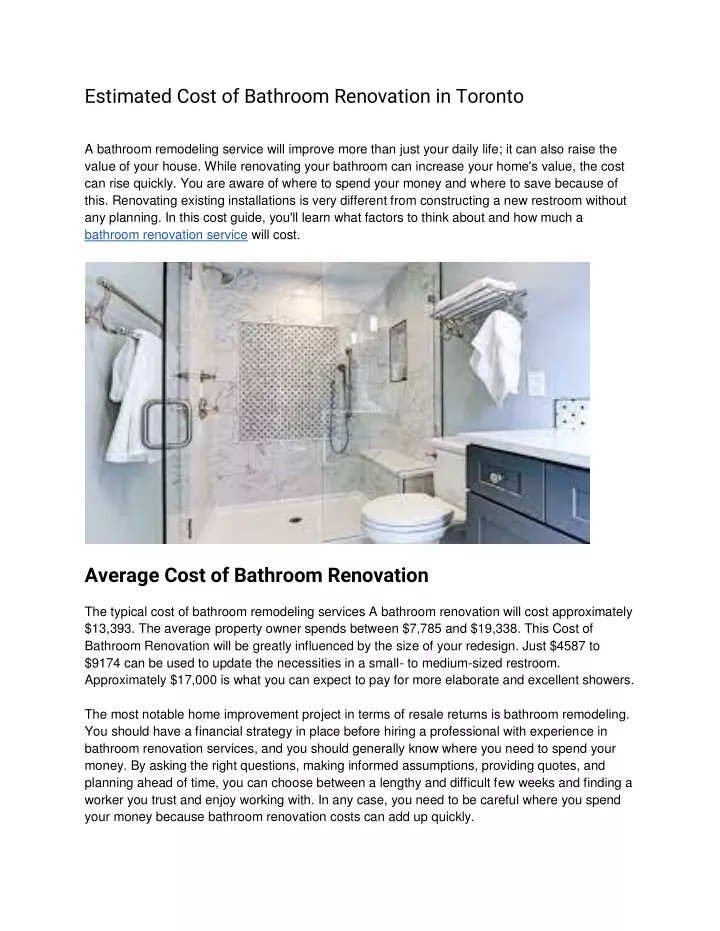 estimated cost of bathroom renovation in toronto