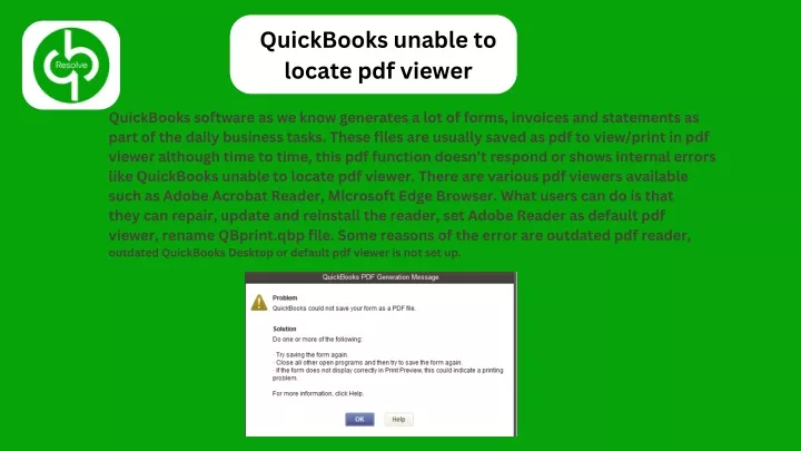 quickbooks unable to locate pdf viewer