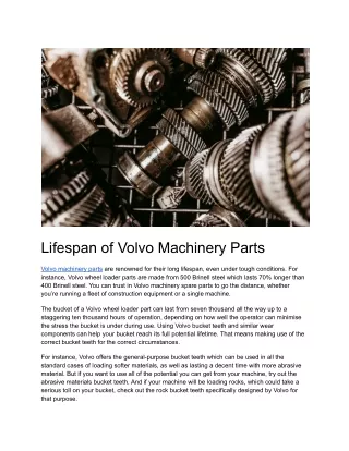 Lifespan of Volvo Machinery Parts