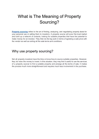 what is the meaning of property sourcing