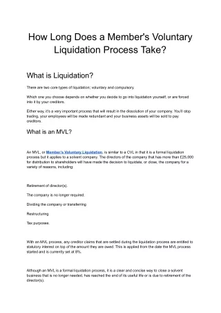 how long does a member s voluntary liquidation