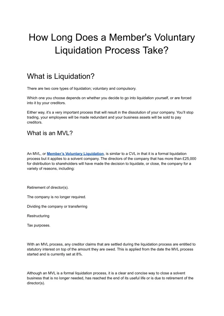 how long does a member s voluntary liquidation