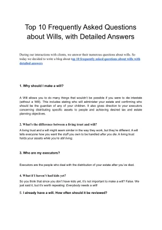 Top 10 Frequently Asked Questions about Wills, with Detailed Answers