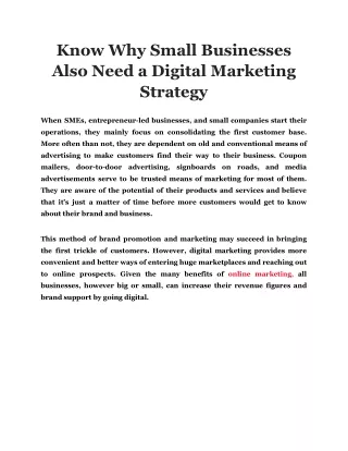 know why small businesses also need a digital