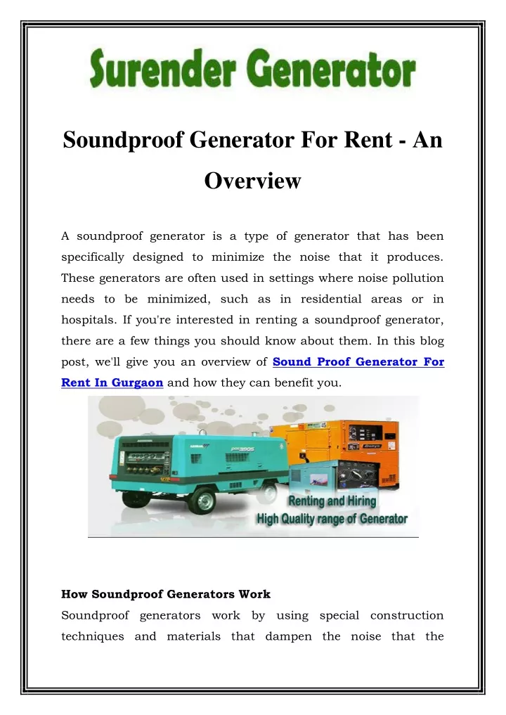 soundproof generator for rent an